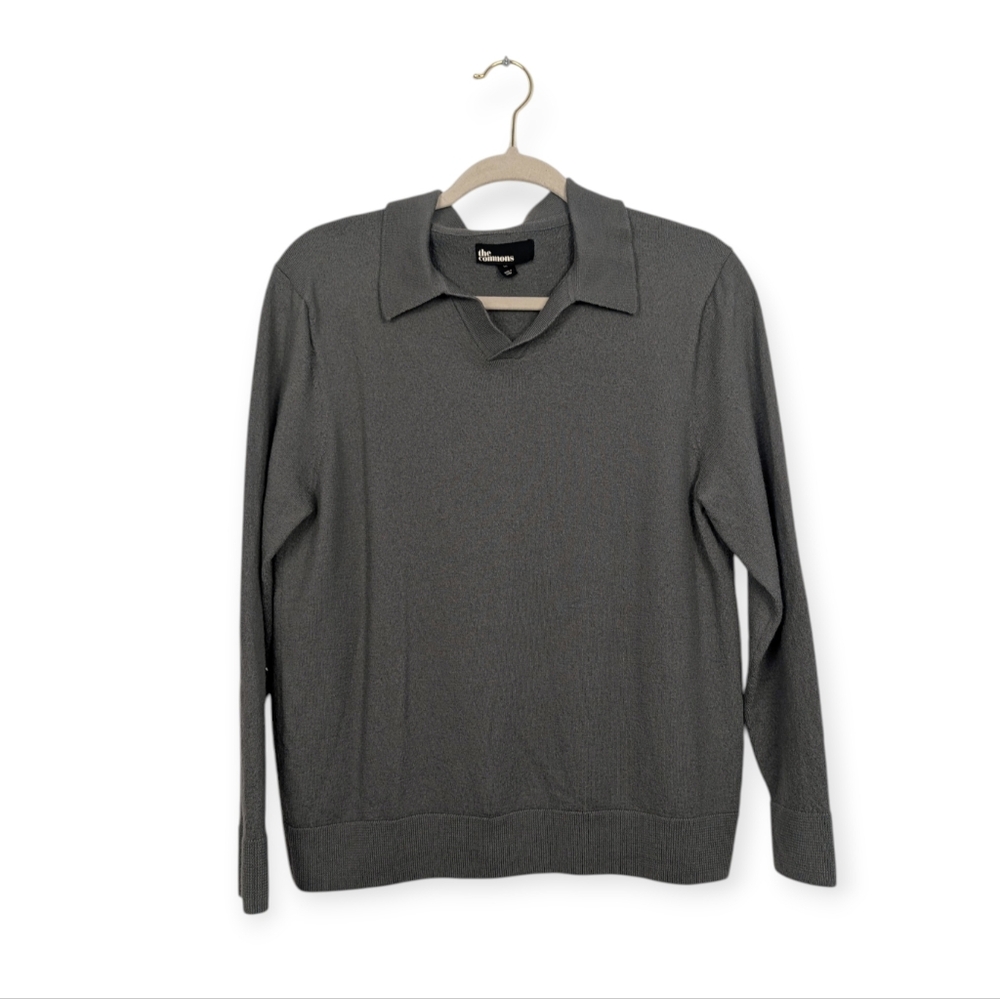 The Commons Gray Merino Wool Collared Sweater Long Sleeve Knit Pullover Size XL